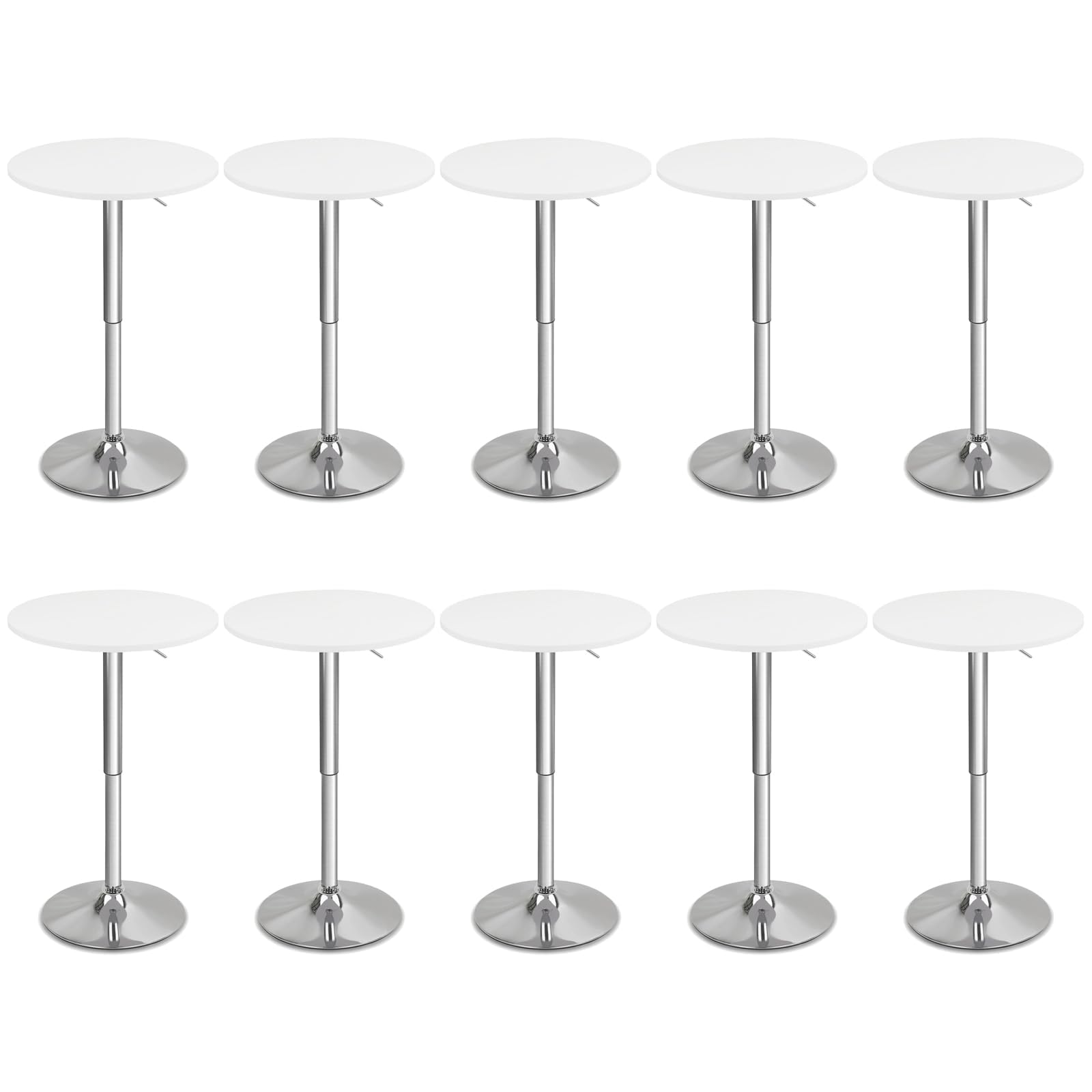 CLATINA Round Bar Table 10 Pack, Height Adjustable 26"-36" Bistro Pub Table with Metal Base, 360° Swivel High Top Cocktail Table for Kitchen, Home,