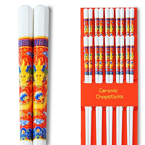 "Halten lenbenslang" Essstäbchen aus Keramik (10 Paar) - Design Roter Drache Cover