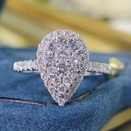 White Golden Plated Copper with Exquisite Teardrop Cubic Zirconia Engagement Rings Wedding Bridal Band Promise Rings Evening Parties Anniversary Valentine's Day Gifts Eternity Bands for Women