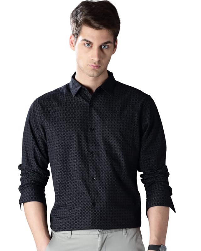 Image of British Club Men Geometric Print Slim Fit Shirt | Stylish Casual Shirt with Unique Patterns | Lightweight Shirt for Office and Outings | Tailored Slim Shirt for Work |