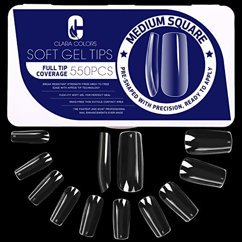 Soft Gel Nail Tips, Full Cover Clear short coffin Tips Nail Tips with Case Short Medium Nail Tips False Nail Artificial Nails for Nail Salons and DIY Nail Art (JP-29)
