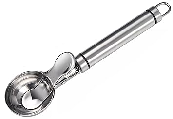 Iktu Solid Stainless Steel Ice Cream Scoop,Stainless Steel Ice Cream Spoon with Easy Trigger, Dipper for Fruits, Water Melon Scoop