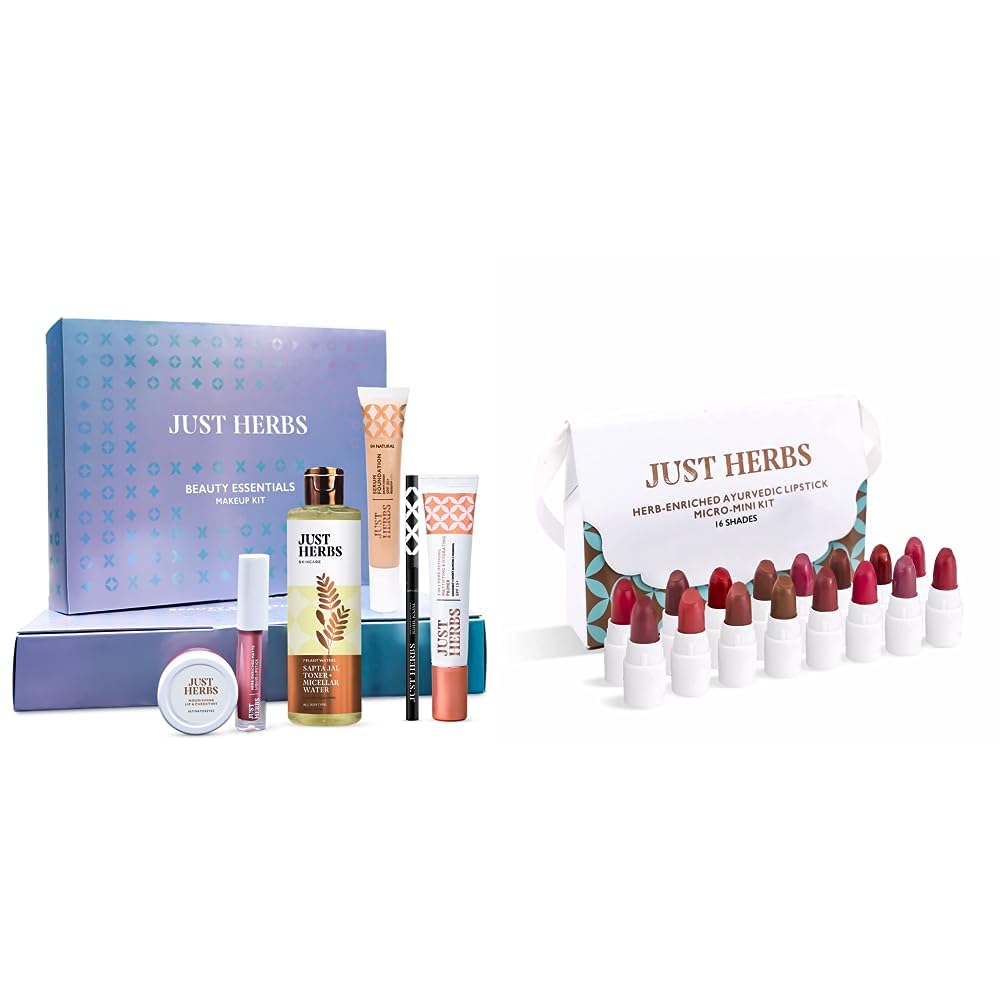 Just Herbs Makeup Kit for Women with Kohl Kajal, 3 in 1 Primer (Combo Gift Set) & Just Herbs Ayurvedic Creamy Matte Lipstick Set Lip(Pack of 16) Combo Just Herbs Makeup Kit for Women with Kohl Kajal, 3 in 1 Primer (Combo Gift Set) & Just Herbs Ayurvedic Creamy Matte Lipstick Set Lip(Pack of 16) Combo