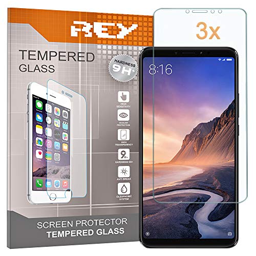REY [Lot de 3] Verre Trempé pour XIAOMI MI Max 3, Protecteur d'écran qualité supérieure