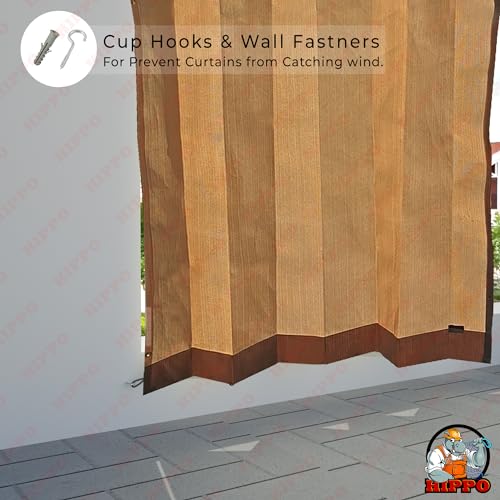 Image of HIPPO Heavy Duty Waterproof Outdoor Curtain 260 GSM - HDPE Coated Light Filtering Curtain for Lawn, Garden, Patio, Balcony & Hotel Outdoor Areas (4 Feet X 4.5 Feet, 2IN1 Sand-Dune, 2 PC)
