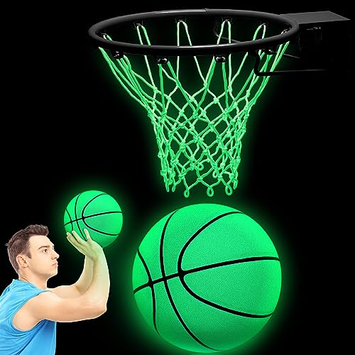 Jenaai 3 Pcs Glow Basketball Set, Includes Size 7 Glowing Basketball Light up Nightlight Net with Pump for Hoop Luminous Sports Gift Sports Prize Back to School