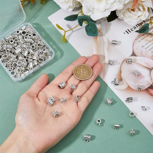 DICOSMETIC 140pcs Spacer Bail Beads 14 Styles Alloy Connector Bails Beads Antique Silver Loop Hanger Links for European Bracelet Necklace Jewelry Making - Image 3
