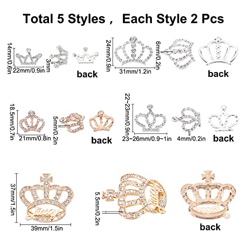 SUNNYCLUE 1 Box 10Pcs 5 Style Alloy Rhinestone Cabochons Crystal Rhinestone Crown Embellishments Rhinestone Flatback Crystal Accessory for DIY Crafts Jewellery Making Wedding Decoration - Image 2