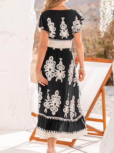 Image of CUPSHE Women's Summer Midi Dress V Neck Ruffle Short Sleeve Smocked Waist Dress