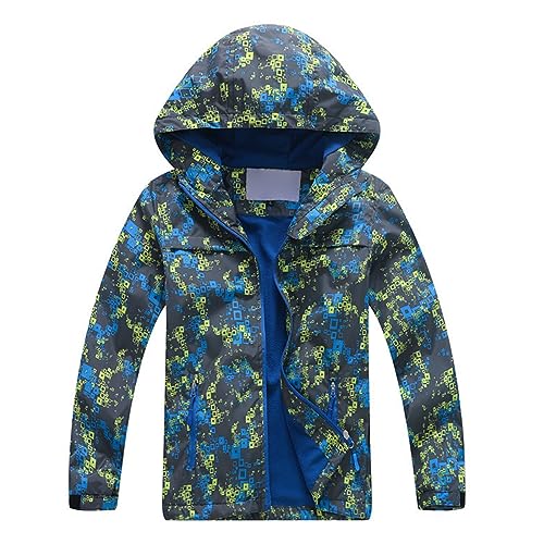 Boys Girls 𝗛ooded 𝗪aterproof Rain Jacket Long Sleeve Lightweight Soft 𝗟ining Print Windbreaker with Pocket