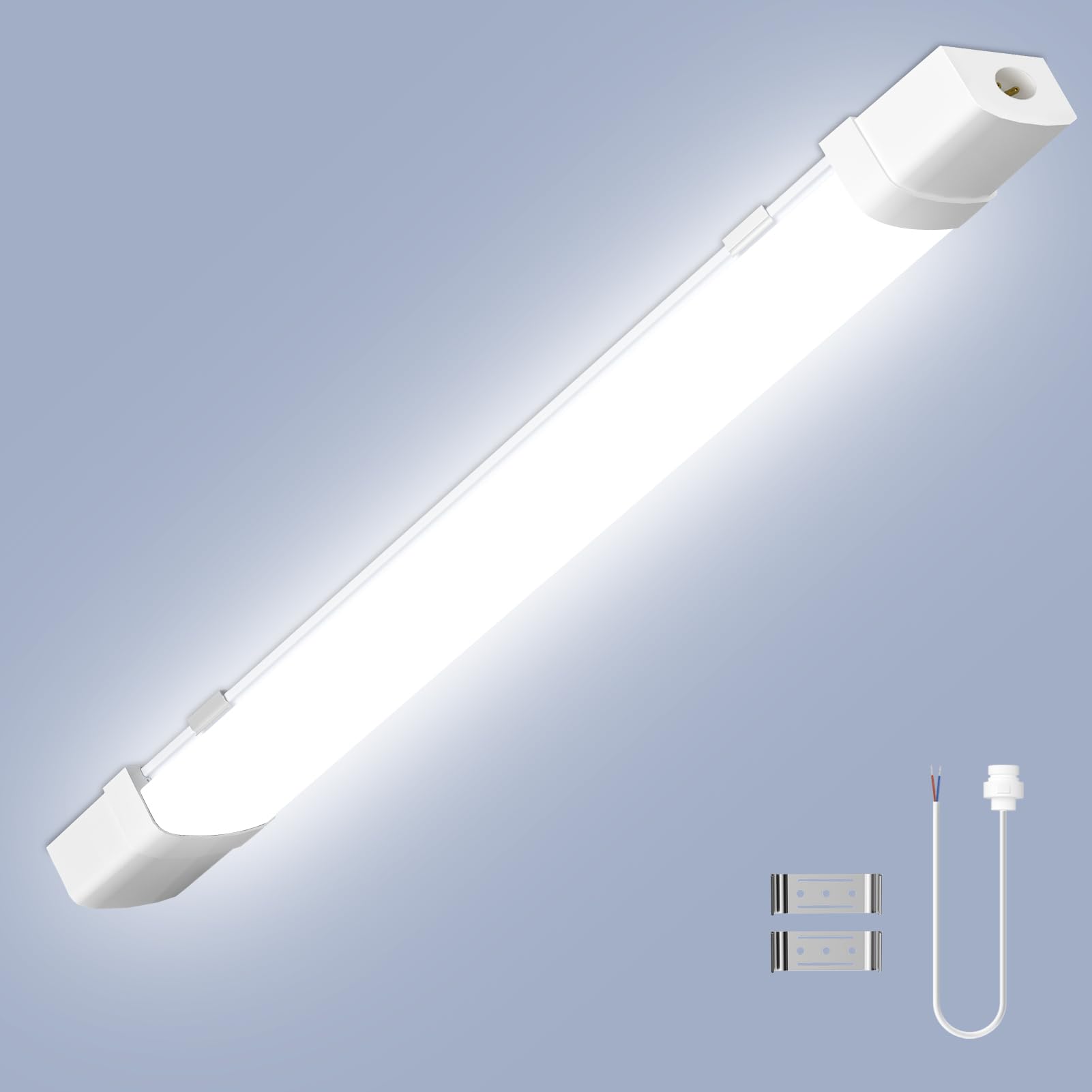 Viugreum 4FT 120CM Led Batten Light with Motion and 4FT Cable, 40W 6500K Led Tube Light Loft Lights, IP65 Waterproof Strip Sensing Neon Lights for Garage Office Workshop Basement Bathroom Kitchen