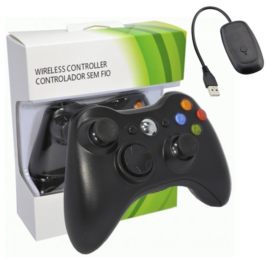 MANDO CON CABLE PARA MICROSOFT XBOX 360 / PC INALAMBRICO NEGRO RECEPTOR USB
