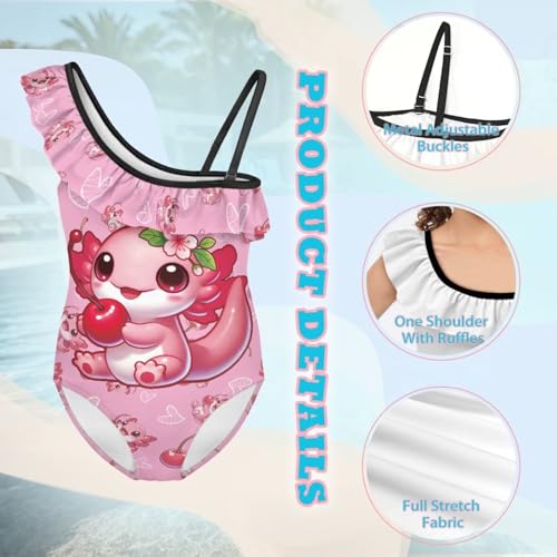 Forchrinse Girls One Piece Swimsuit Cute Axolotl One Shoulder Ruffle Bathing Suit for Swim Dance Vacation3