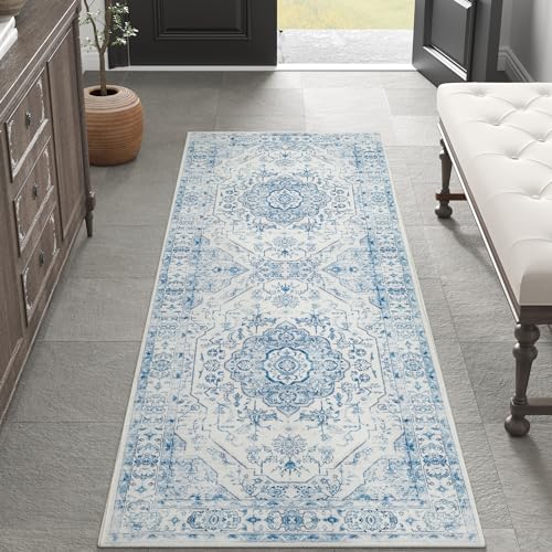jinchan tapete corredor 2x6 azul vintage antideslizante