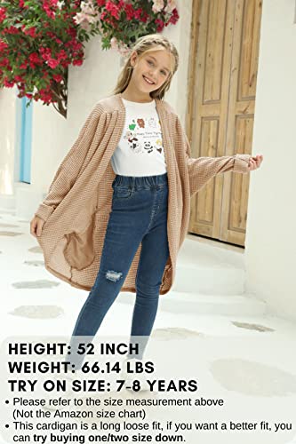 ZoeAce Girls Cardigan Sweaters Long Batwing Sleeve Loose Casual Open Front Knit Coat with Pockets 6-14 Years4