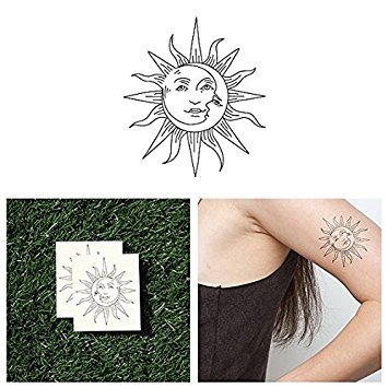 Tattify Sun And Moon Temporary Tattoo - Sol Y Luna (Set of 2) - Other Styles Available - Fashionable Temporary Tattoos - Long Lasting and Waterproof