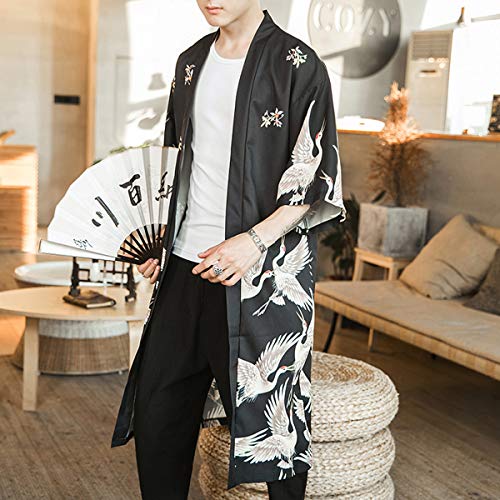 Seidarise Men's Demon Slayer Haori, Long Kimono Cardigan Jacket Japanese Style Flying Crane Seven Sleeves Open Front Coat4