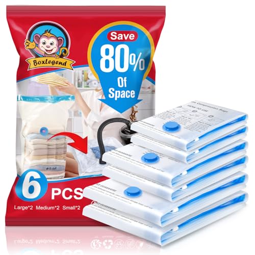 BoxLegend Sacchetti Sottovuoto Vestiti Buste Sottovuoto Vestiti 6 Pezzi 2*Jumbo 100x80cm + 2*Grandi...