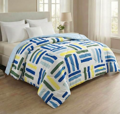 Image of VAS COLLECTIONS Cloud Cotton Reversible AC Comforter for Double Bed | Super Soft 220 GSM Quilt /Duvet /Dohar | Lightweight All-Season Comforter | 88 x 90 Inches (1 Piece) (Blue, White, Yellow)