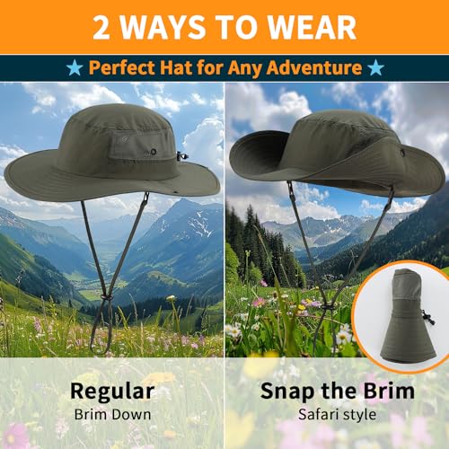 Image of Home Prefer UPF50+ Mens Sun Hat Wide Brim Womens UV Protection Beach Bucket Hat for Fishing Hiking Snap Up Cowboy Hat