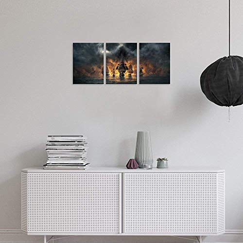 Tutubeer 3 Panel Pirate Ship Decor Canvas Print, Ready To Hang 12"X16" Pirate Canvas Pirate Canvas Art Pirate Pictures For Home Decor Sailboat Wall Art Seascape The Pictures For Home Decor Decoration #TOP3