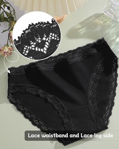 Image of FINETOO Cotton Underwear for Women Sexy Cheeky Lace Bikini Panties Soft Breathable Womens Underwear 6 Pack