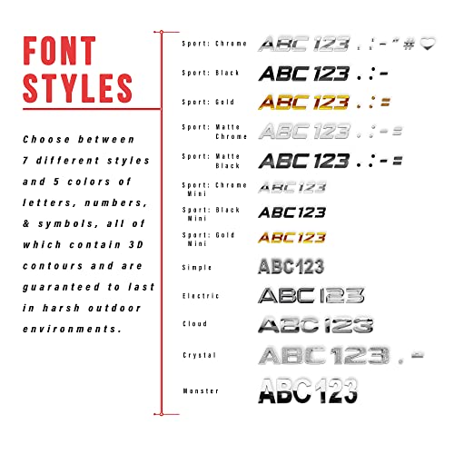 Personalized Set of Chrome Auto Letters and Numbers - Crystal Style - Image 3