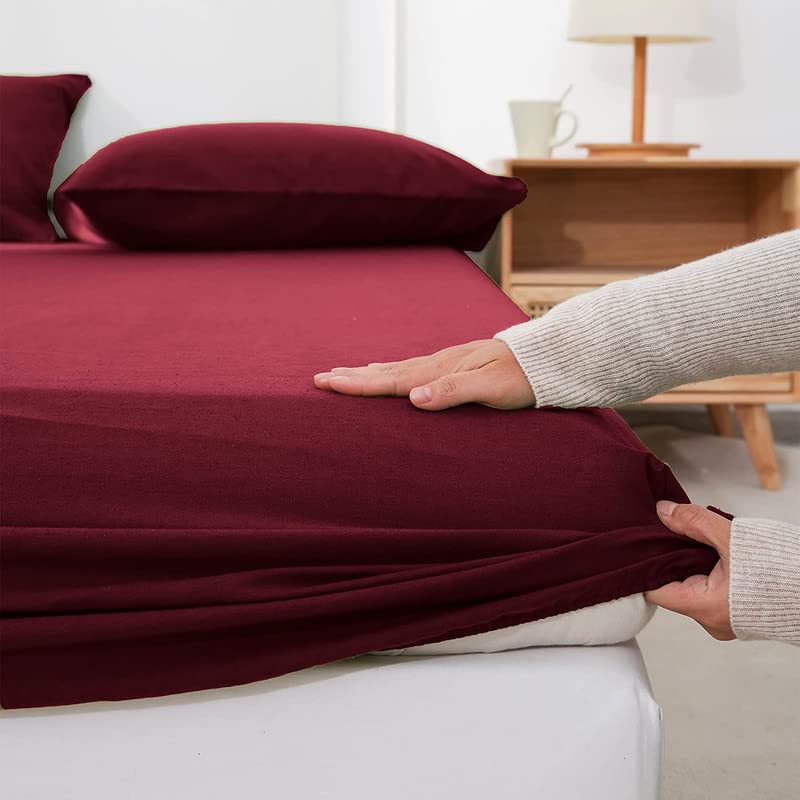 Image of Cultiver Bedsheet for Single Bed, Solid Colour Single Size with 1 Pillow Cover, Small Single Plain Colour Bedsheet Ultra Soft Brushed Micro Fabric Shrinkage & Fade Resistant (60x90 Inch, Maroon Color)