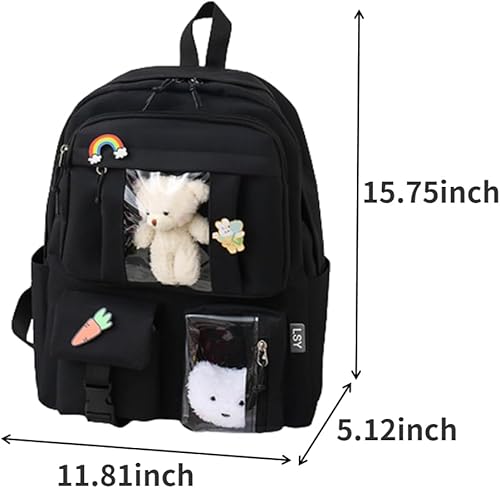 Miniatura 7 de Mochila kawaii de 4 piezas para la escuela, mochila estética kawaii, suministros escolares Kawaii, conjunto de mochila con accesorios, Blanco,