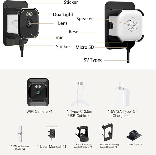 Miniatura 7 de EVERSECU Cámara de ventana 2K con soporte adhesivo, visión nocturna a color Starlight, detección de movimiento, audio de 2 vías, WiFi 2.4G5G,