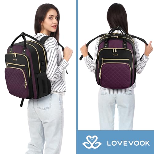 Image of LOVEVOOK Laptop Backpack for Women with Separate Laptop Compartment, 17 inch Water Resistant Lightweight Daypacks for College Travel Work Business, Nurse Teacher Computer Bags