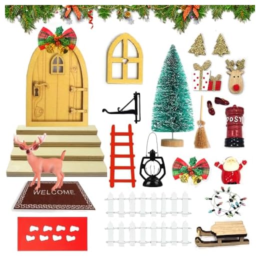 Accesorios para Puerta de Gnomo de Navidad,28 Piezas Miniatura Adornos Navideños Kit,Puerta Elfo Navidad,Juego de Puerta Gnomo,Wichteltür Set,Wichteltür Zubehör