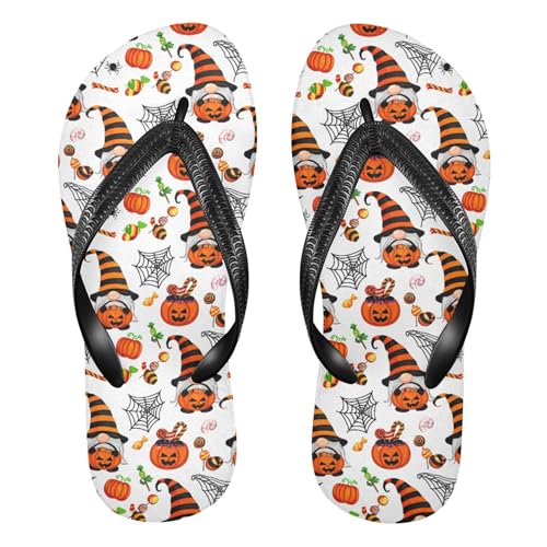 Burbuja Halloween Gnomes in Striped Hats Flip Flops for Women Men, Soft Thong Sandals Rubber Slippers for Pool Beach Essentials