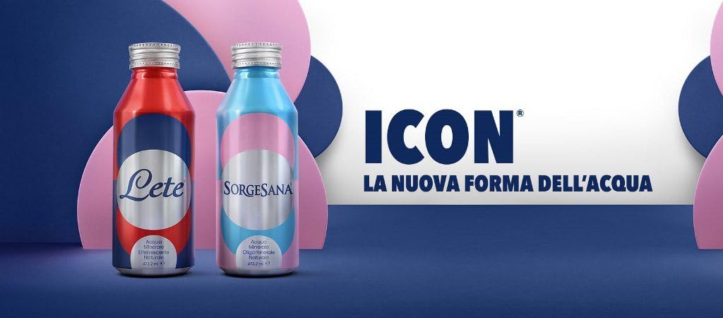 Italian Gourmet ICON Acqua Frizzante 24 x 473,2ml Aluflasche sprudelnd edel | Mineralwasser mit Kohlensäure, bottiglia riutilizzabile elegante, Gesamtnettogewicht 11,357 L + Kostenlos Polpa 400g