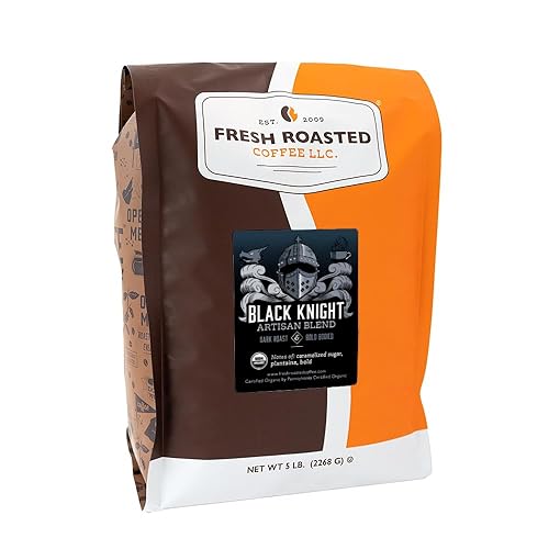 Fresh Roasted Coffee, Caballero negro orgánico, 5 libras (80 onzas), tostado oscuro, comercio justo Kosher, grano entero