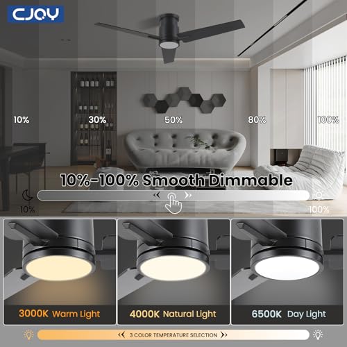 CJOY Ceiling Fan with Lights, 52 Inch Low Profile Ceiling Fans with Light and Remote, Reversible DC, Flush Mount, 3CCT,Dimmable, Modern Indoor/Outdoor Design for Bedroom, Living Room, Patio, Kitchen - Image 3