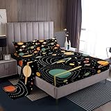 Homemissing Juego de sábanas para cama individual con sistema solar, juego de sábanas para niños, planetas universales, para mujeres y hombres, sábanas de dibujos animados, 3 piezas, 1 sábana bajera,