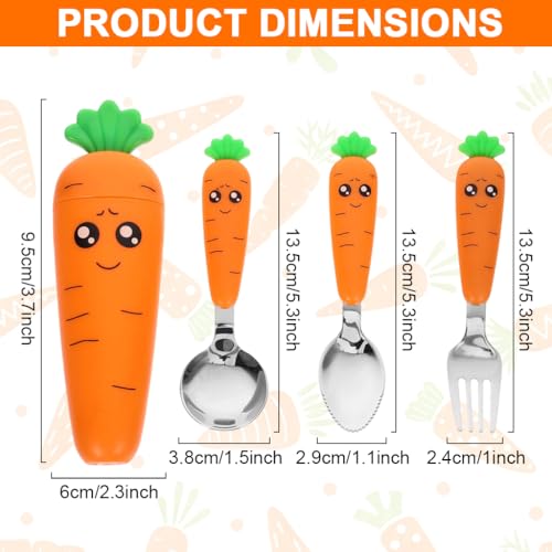 Image of Supvox Spoon and Fork Set with Case, Fork and Serrated Puree Spoon, Cute Cartoon Carrot Handle Design, with Carrot-Shape Storage Case