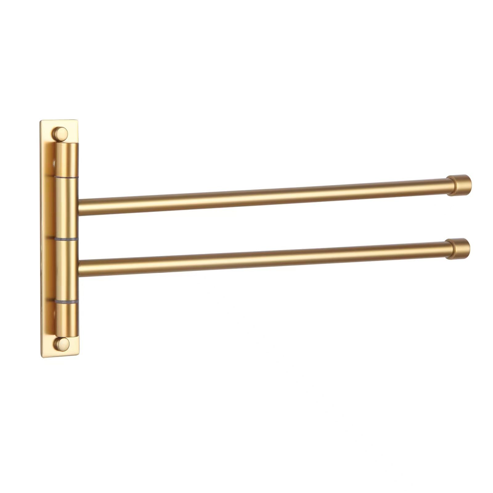 GERZWY Bathroom Swing Arm Towel Bars 2-Arm Wall Mount Stainless Steel Bath Towel Rack Hanger Towel Holder Organizer Gold Finished HYG02-BE
