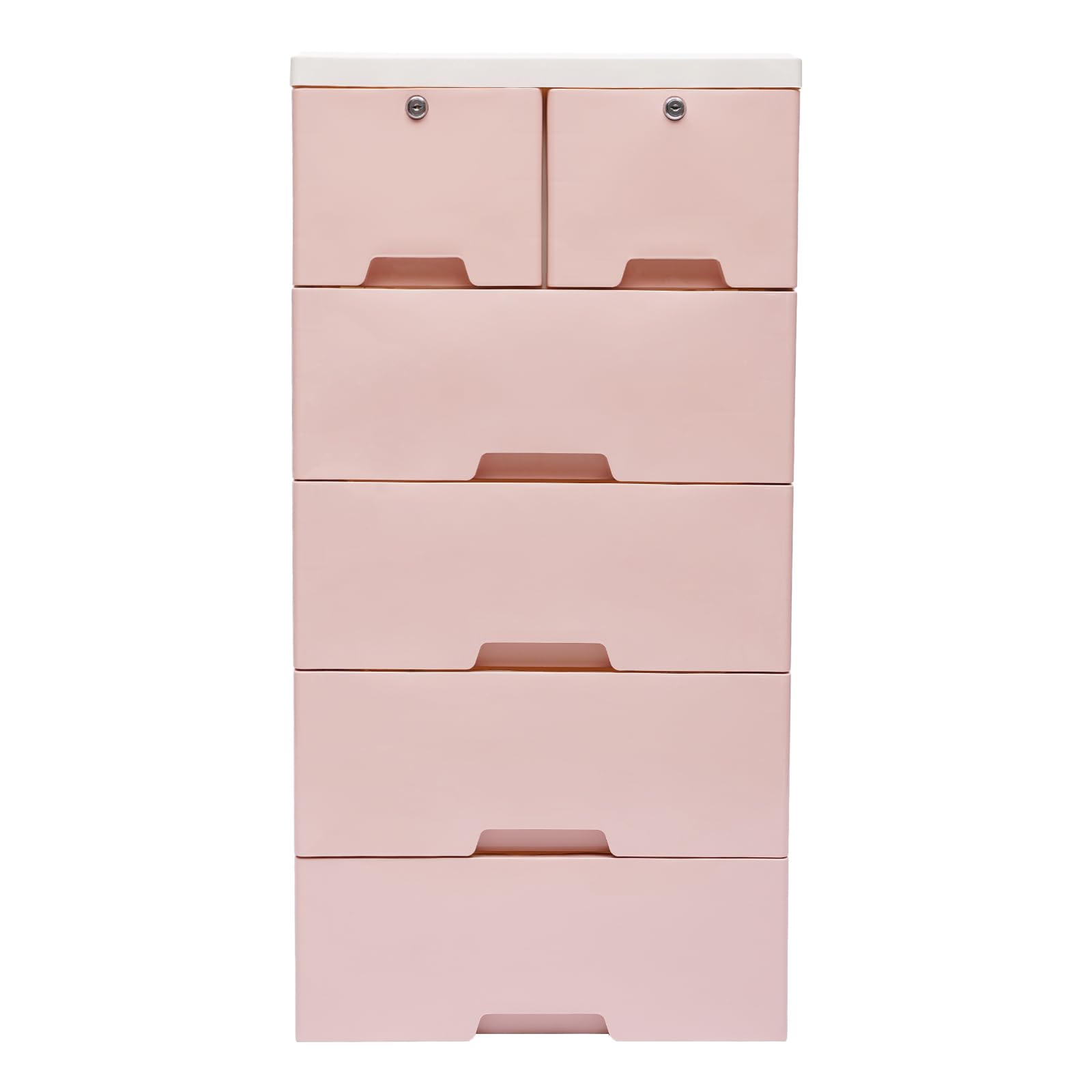 YIPONYT Dresser Drawer Organizers, Plastic Dresser 6 Drawers, Tall Lockable Storage Cabinet Stackable Vertical Clothes Storage Tower with Drawers and Wheel-5 Layer(Pink, 19.7