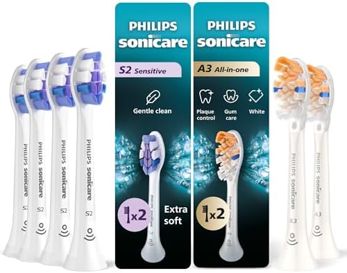 Philips Sonicare Mix Pack with Premium All-in-One (A3), 2pk + Sensitive (S2), 4pk - Genuine Replacement Electric Toothbrush Heads, White, BD9005AZ