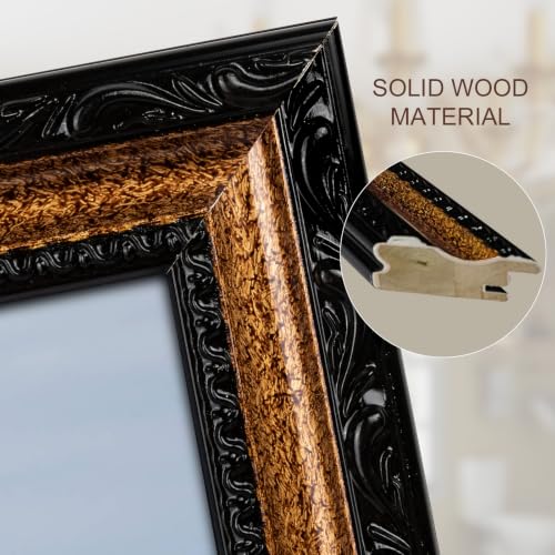 Image of Black 12x18 Frame Wood Vintage 12 x 18 Frames Gold | Real Glass, Easy Photo Changes, Wall Hanging, Ornate Wall Art
