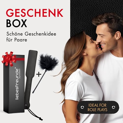 Liebesfreunde® Sex Paddel inkl. Federkitzler, BDSM Peitsche Sex Spielzeug für Paare, SM Flogger, Gerte, Bondage Zubehör