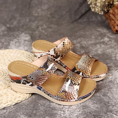 Orthopedic Sandals for Women Wide Width Arch Support Walking Slippers Leopard Anti-Slip Comfortable Wedge Sandals Open Toe Slingback Supportive Orthotic Breathable Lightweight Beach Slipper2