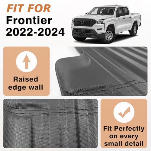 Image of TripleAliners Truck Mat Compatible with 2022-2026 Nissan Frontier Crew Cab 5FT Accessories, Truck Bed Mat Heavy Duty Custom Fit All Weather Protection TPE Pickup Liner