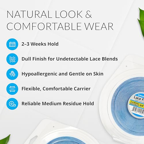 Image of Walker Tape Lace Front Support Tape Roll 3 /4 inch x 36 Yards, Double Sided Wig Tape for Lace Systems, Toupees, and Tape in Human Hair Extensions Hypoallergenic Dull-Finish Hairpiece Tape for 2-3 Week Wear