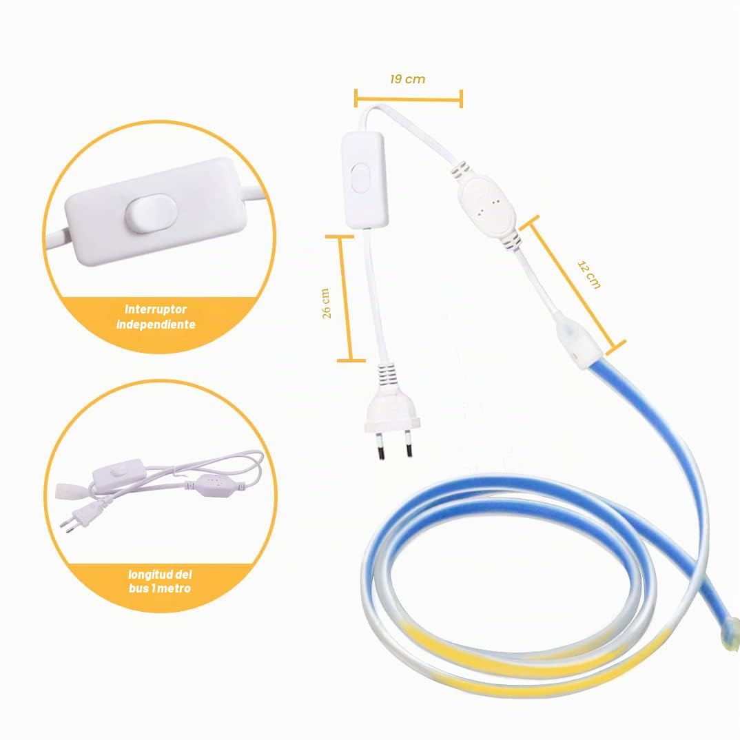 3M Tiras LED COB Directa 220V Sin Transformador IP67 Impermeable Strip Light con Interruptor Blanco Calido 3000K 280 leds/m 15 Watt /m , 3 Metro Tira LED Para Interior Exterior (Blanco Calido, 3)