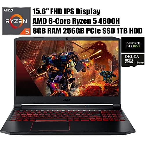 Acer Nitro 5 15 Premium Gaming Laptop I 15.6 FHD IPS Display I AMD Hexa-Core Ryzen 5 4600H (>I7-9750H) I 8GB DDR4 256GB PCIe SSD 1TB HDD I 4GB GTX 1650 Backlit Win 10 + 16GB Micro SD Card Acer Nitro 5 15 Premium Gaming Laptop I 15.6" FHD IPS Display I AMD Hexa-Core Ryzen 5 4600H (>I7-9750H) I 8GB DDR4 256GB PCIe SSD 1TB HDD I 4GB GTX 1650 Backlit Win 10 + 16GB Micro SD Card