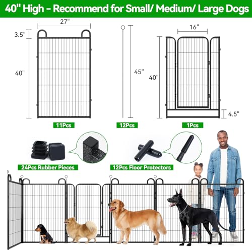 Image of Kfvigoho Dog Playpen Outdoor 12 Piece Panels Heavy Duty Dog Fence 40 inch