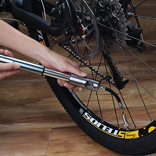 Fahrradpumpe MTB Fahrrad Minipumpe Fahrrad-bewegliche Luftpumpe mit Manometer Reife Kugel Inflator for AV/FV Aluminium CNC Schrader Presta-Ventil